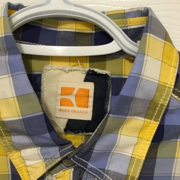 Boss Orange  - Hugo Boss Yellow Blue White 100% Cotton Shirt Sz M - Picture 3 of 6